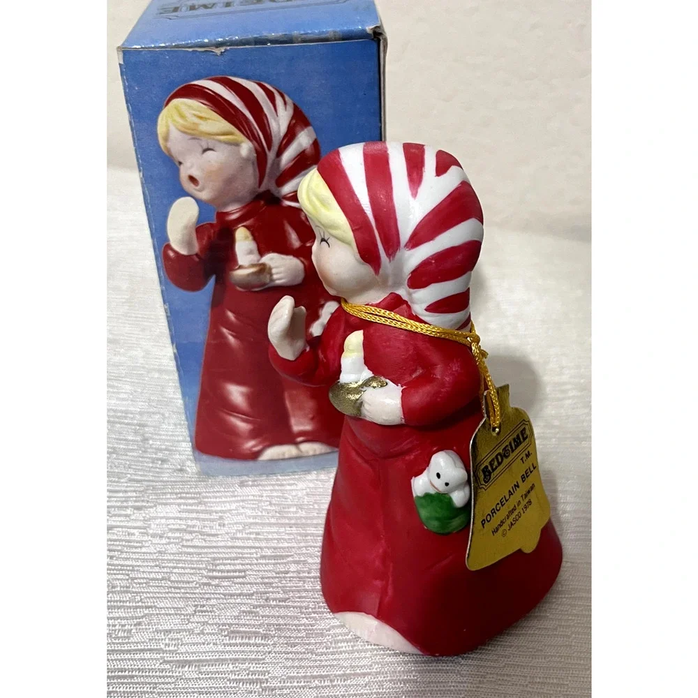 1978 JASCO Bedtime Bell & Christmas Luvkins candle holder porcelain Japan
